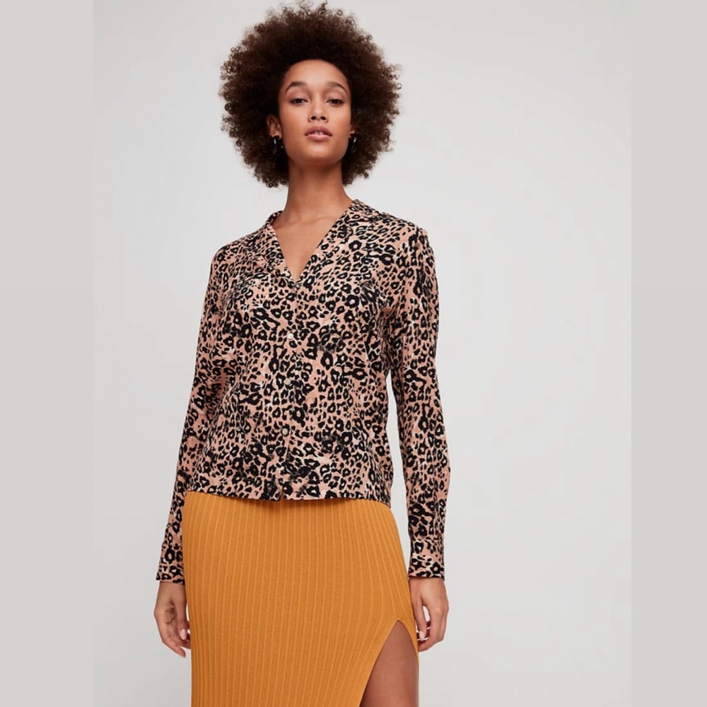 Aritzia Wilfred Emmeline Leopard Print Blouse Sz S